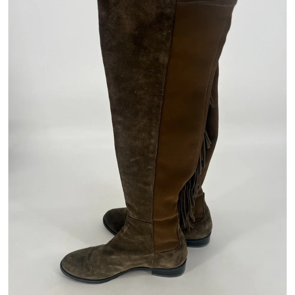 Stuart Weitzman Mane‎ Fringe Suede OTK Boots Green Womens 7.5 Boho Western